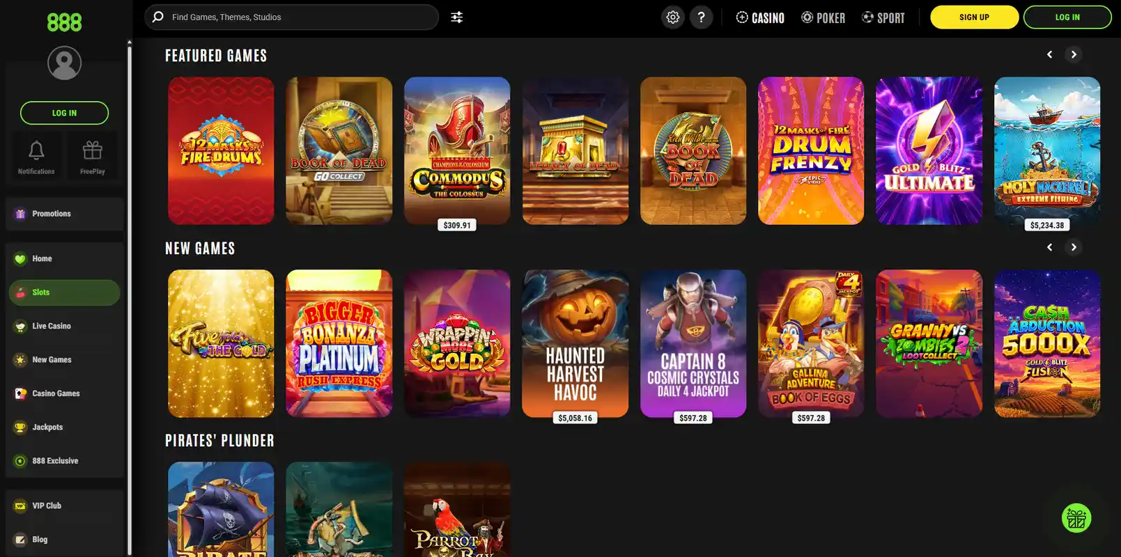Каталог игр 888 Casino: подборки популярных и новых слотов со счётчиками джекпотов