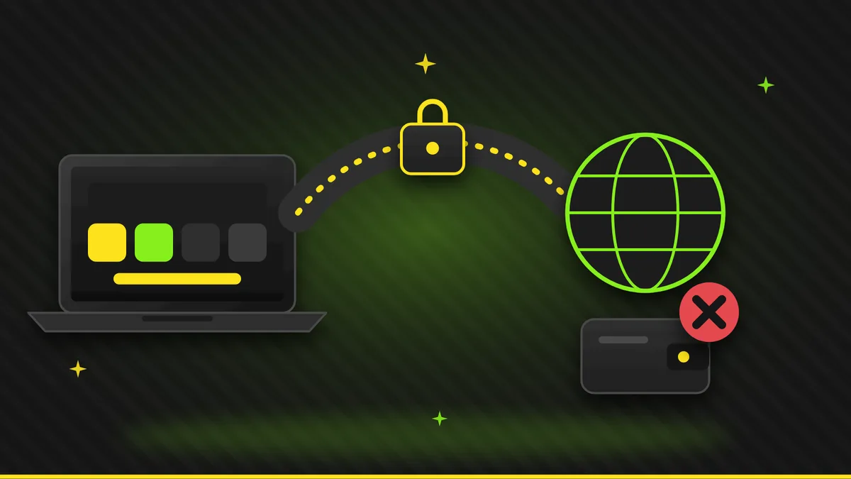 Ілюстрація: з’єднання через VPN-тунель до іноземного сервера і заблокований гаманець акаунта в кінці маршруту